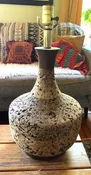 Mid Century Vintage 1970’s Cork Table Lamp Large Wood & Yarn Rope NICE!
