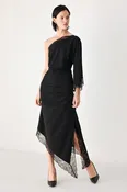 AFTER HOURS LACE TRIM ASYMMETRIC MIDI DRESS