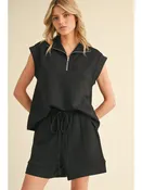 1/4 Zip Cap Sleeve Knit Top