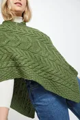 Aasleagh Falls Ladies Aran Poncho-Meadow Green