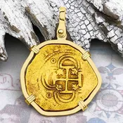 EXTREMELY RARE Kempen Hoard circa 1591 22K Gold Two Escudo - the Legendary Doubloon - 18K Gold Pendant | Artifact #4692