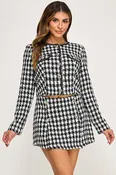 2pc set- Houndstooth Tweed Long Sleeve Top & Skort
