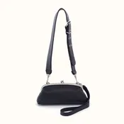 Alba Frame Small Shoulder Bag In Pebbled Leather - Black