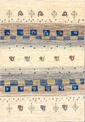 3x5 Kashkuli Gabbeh With Peacocks in Natural and Blue