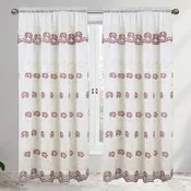 Nellie Floral Embroidery Window Panel with Attached Valance and Backing, 55x84 Inches
