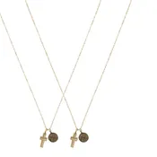Friendship Necklace with 2 Petite Penny and Cross Necklaces in Yellow Bronze