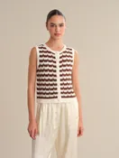 525 America Isla Striped Button Front Vest - Chalk Combo