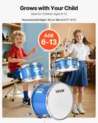 Kids Drum Set, 3-Piece 14 in Junior Drum Sets, Beginner Drums Set with Adjustable Throne, Cymbal & Two Pairs of Drumsticks, Musical Learning Drums Instruments Kit, for Children Ages 6-13 (Blue)