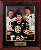 Adam Oates, Ray Bourque, Cam Neely Triple Autograph 16x20 Photo - Boston Bruins - Framed 23x27 - New England Picture Authentication