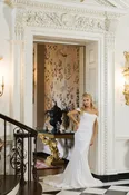 Beaded Off-the-Shoulder Sheath Gown