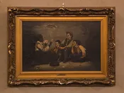 Lot 002 - Antique Oil Painting on Canvas, "The Card Trick" After John George Brown, in Ornate Gilt Frame with Title Plaque, 37-1/2" W x 27-1/2" H