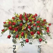 Red Rose Casket Spray with masculine filler