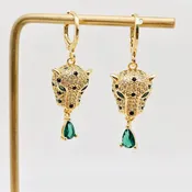 Emerald Eye Gold Leopard Huggie Earrings