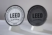 7" Black Painted Glass LEED Plaque with Aluminum Stand