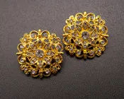 1 1/4" Yellow Gold Round Rhinestone Brooch - Pack of 12