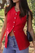 Button Down V-Neck Vest