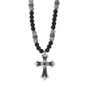 Black Diamond Cross  Beaded Necklace