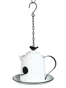 Hanging Coffee Pot Birdhouse, White with Black Trim