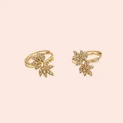 14k Gold Dipped Leaf Cz Huggie Earrings
