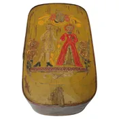 Antique French Storage Box with Hand-Painted Clown Motif