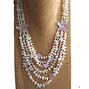 22" 3/6 Strand Shell Necklace with Carved Flowers