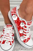 Red Santa Claus Snowflake Print Flat Canvas Shoes