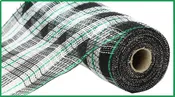 10.25"X10Yd Faux Jute/Check/Foil Mesh  Black/White/Emerald  RY8022T5