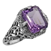 2 1/2 Carat Amethyst Filigree Ring - Sterling Silver