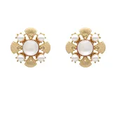 Antique Jewel Texture Metal Earrings - White/Gold