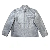 Charcoal Grey Ostrich Embossed Men Genuine Leather Jacket