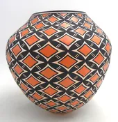 Acoma Kathy Victorino Handmade and Hand Painted Polychrome Butterfly Design Jar