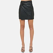 Black Leather Mini Twisted Skirt Womens