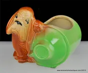 Shawnee Brown Long Ears Hound Dog w/Green Jug Mini Planter 610 Marked Vintage