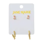 18K Gold Plated Pink with Clear Huggie Earring Set