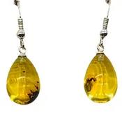 Amber Ovaloid Sterling Silver Earrings | 1 1/4" Long | Yellow | 1 Pair |