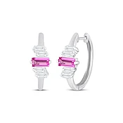 Baguette-Cut Pink & White Lab-Created Sapphire Hoop Earrings Sterling Silver
