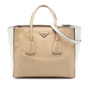 Beige Bicolor Glace Calf Twin Pocket Double Handle Satchel