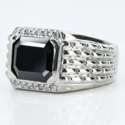 Men’s 10K White Gold with Emerald Cut Onyx + Diamond Cocktail Ring