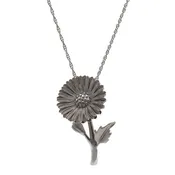 10K White Gold Chrysanthemum Flower Pendant 18 Inch Necklace