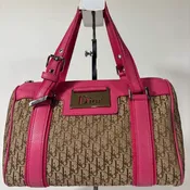 Early 2000s Christian Dior Pink and Beige Trotter Street Chic Mini Boston Bag