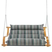 Curved Oak Double Deluxe Sunbrella Cushion Swing - Cast Mist