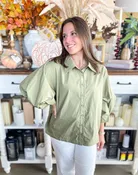 Before You Dried Sage Ruffled Collar Button Up Shirt
