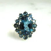 14K Blue Topaz 7.19tcw Cluster Cocktail Ring ETC10579
