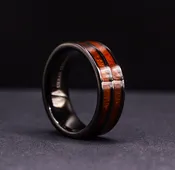 8mm Double Koa Wood Inlay Tungsten Wedding Bands For Men