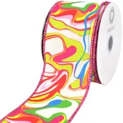 Abstract Bright Ink Mix Pattern Wired Ribbon, 2-1/2-inch, 10-yard