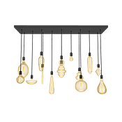 47" x 12" Metal Chandelier: 14 Pendant Modern Black with Oversized Amber Bulb Mix