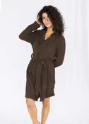 Feather Knit Hooded Lounge Robe in Cocoa