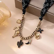Black Paisley Western Scarf Charm Necklace