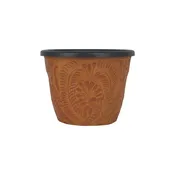 American West at Home Leather‑Wrapped 5.5" Round Planter with Plastic Insert — Small, Hand‑Tooled Leather