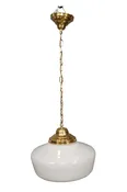 Vintage Brass Milk Glass Schoolhouse Hanging Pendant Swag Light Chandelier